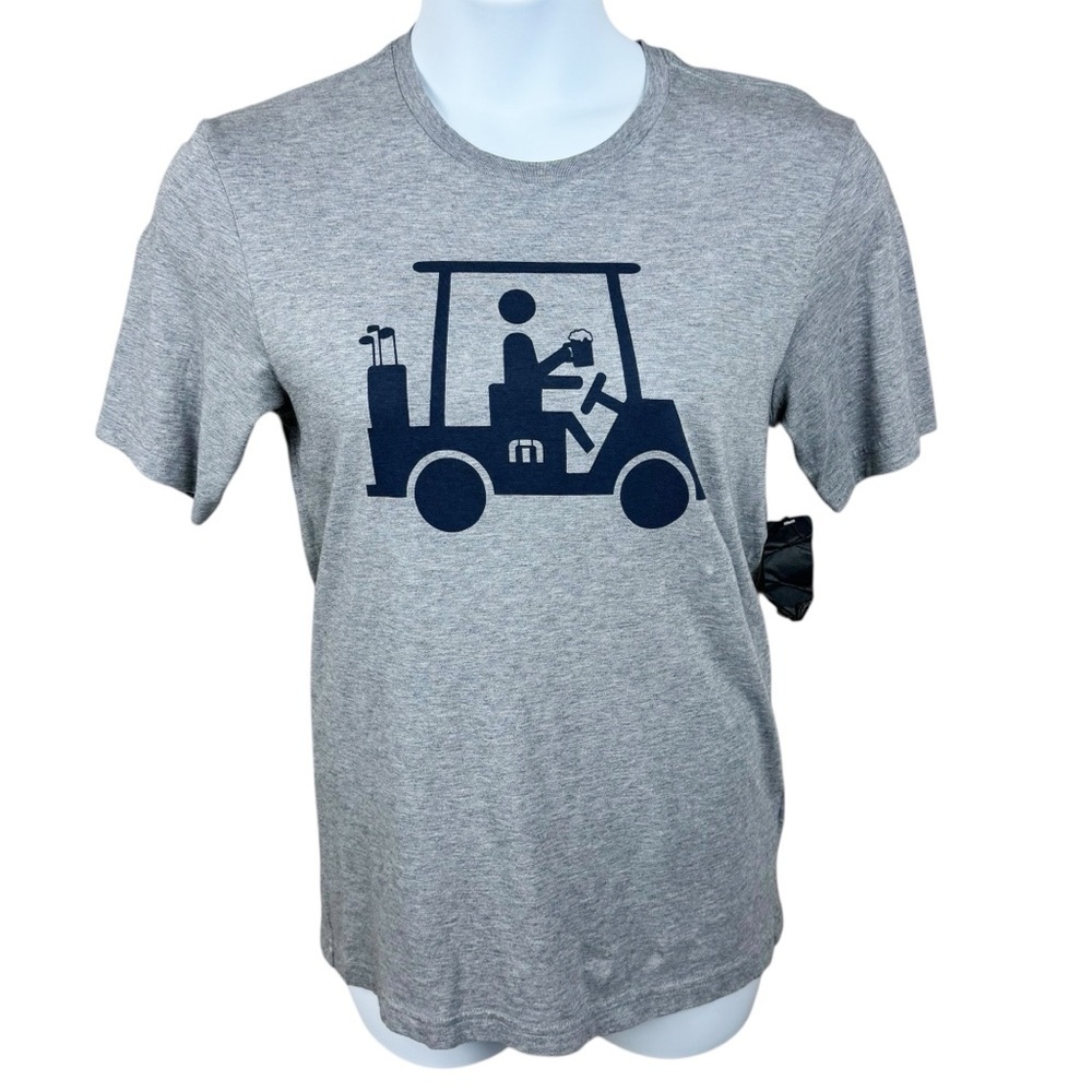 Travis Mathew Gray Pima Cotton Golf Cart Beer Graphic Short Sleeve Tee w/Flaw